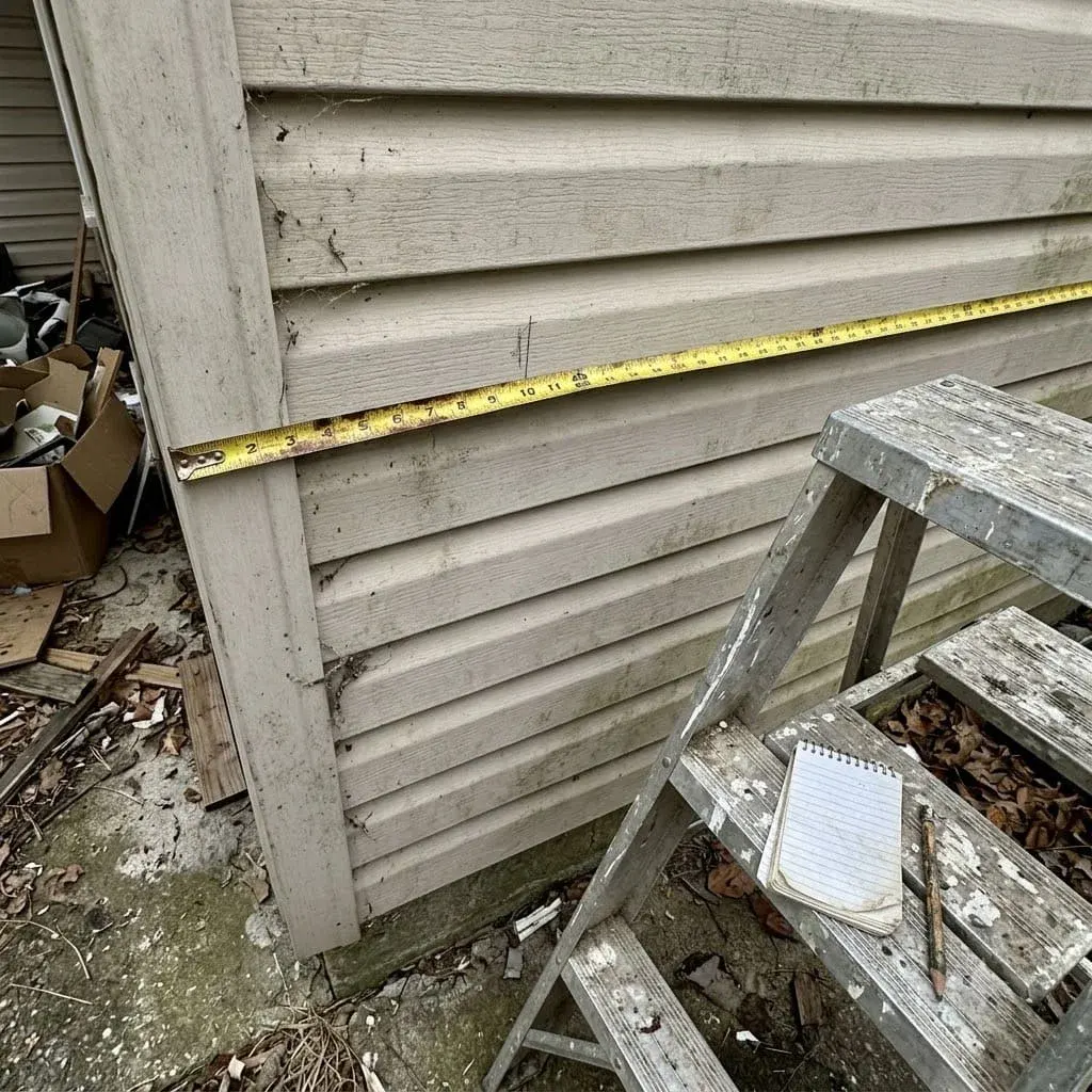 Tape measure along a siding wall