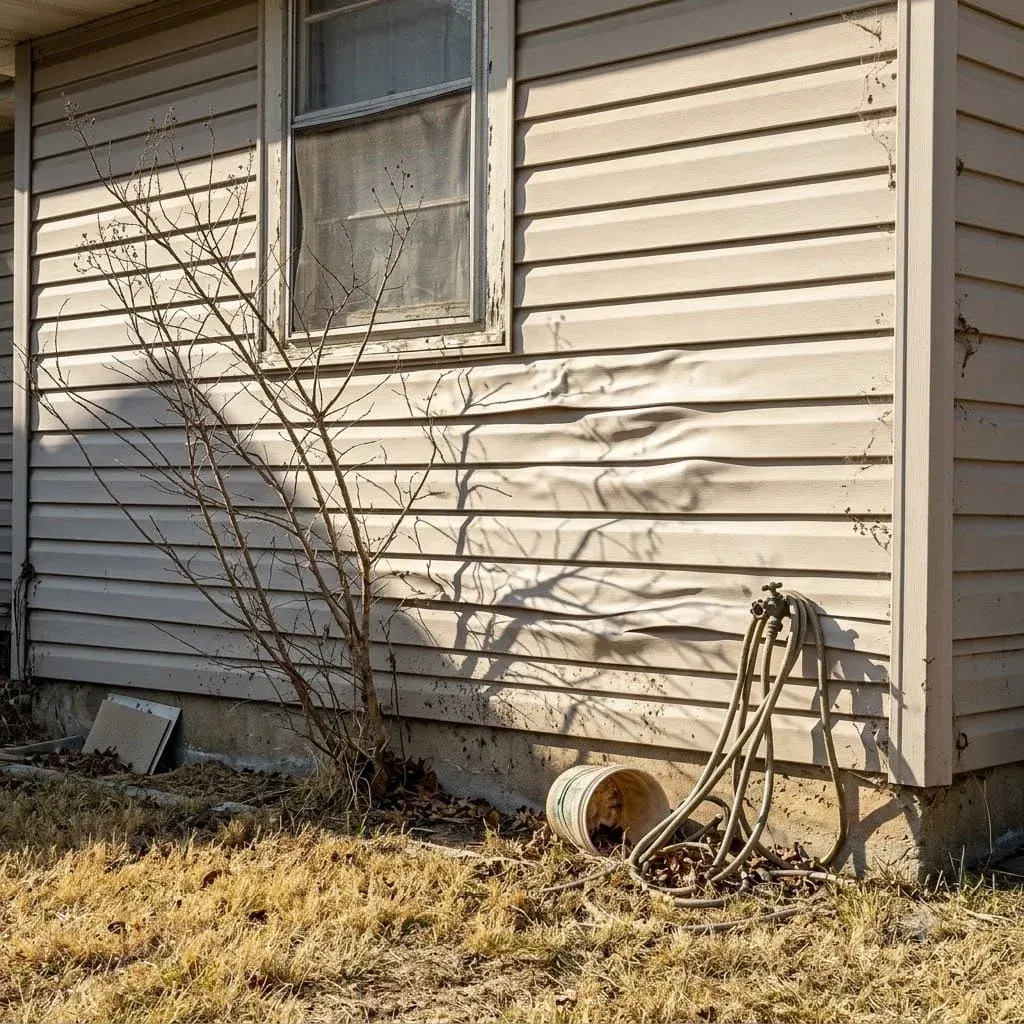 Sun-baked vinyl siding on a south-facing wall